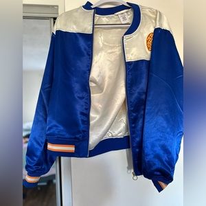 Disney Park Mickey Mouse Blue Satin Bomber Jacket Size L
